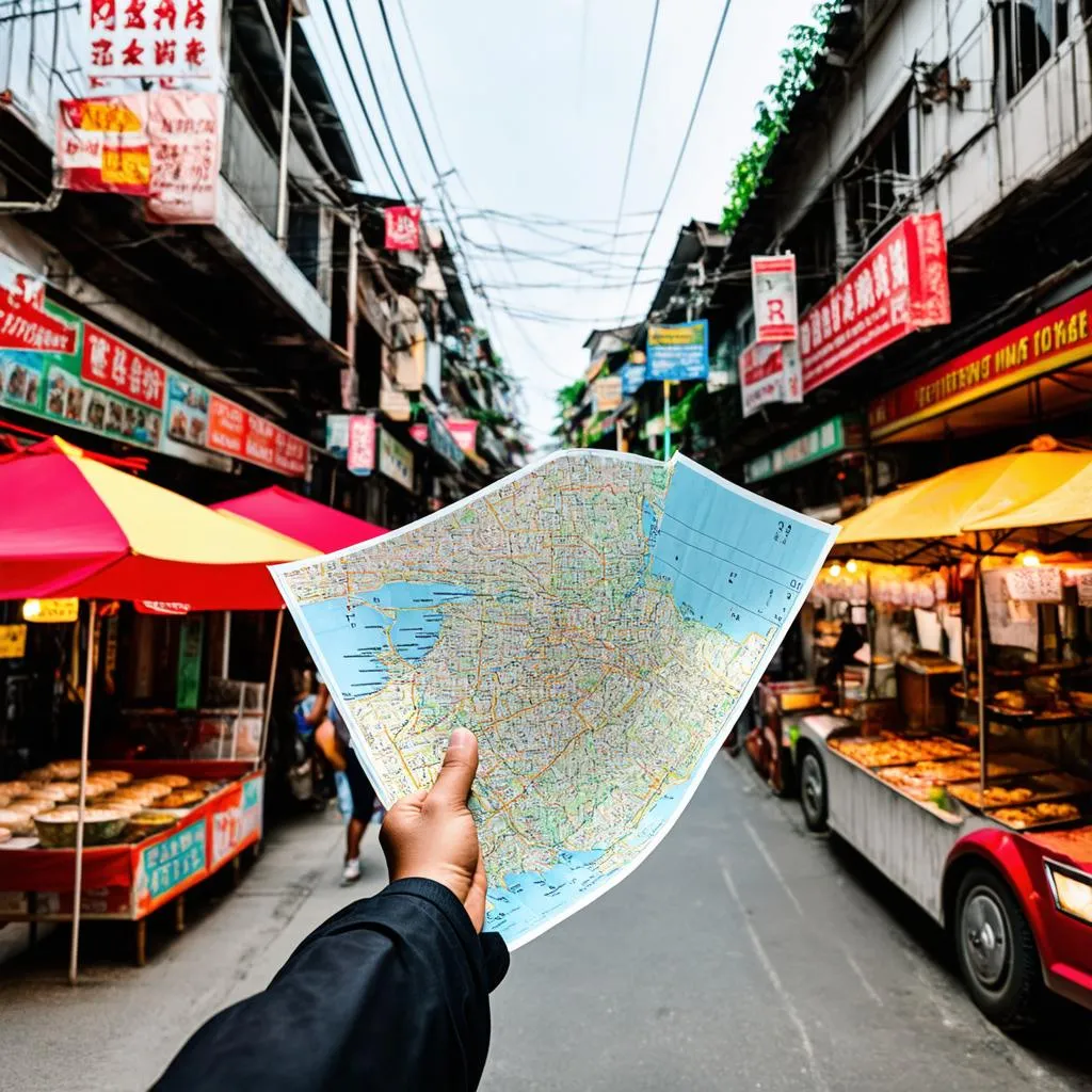 Traveler Exploring Hanoi With Map