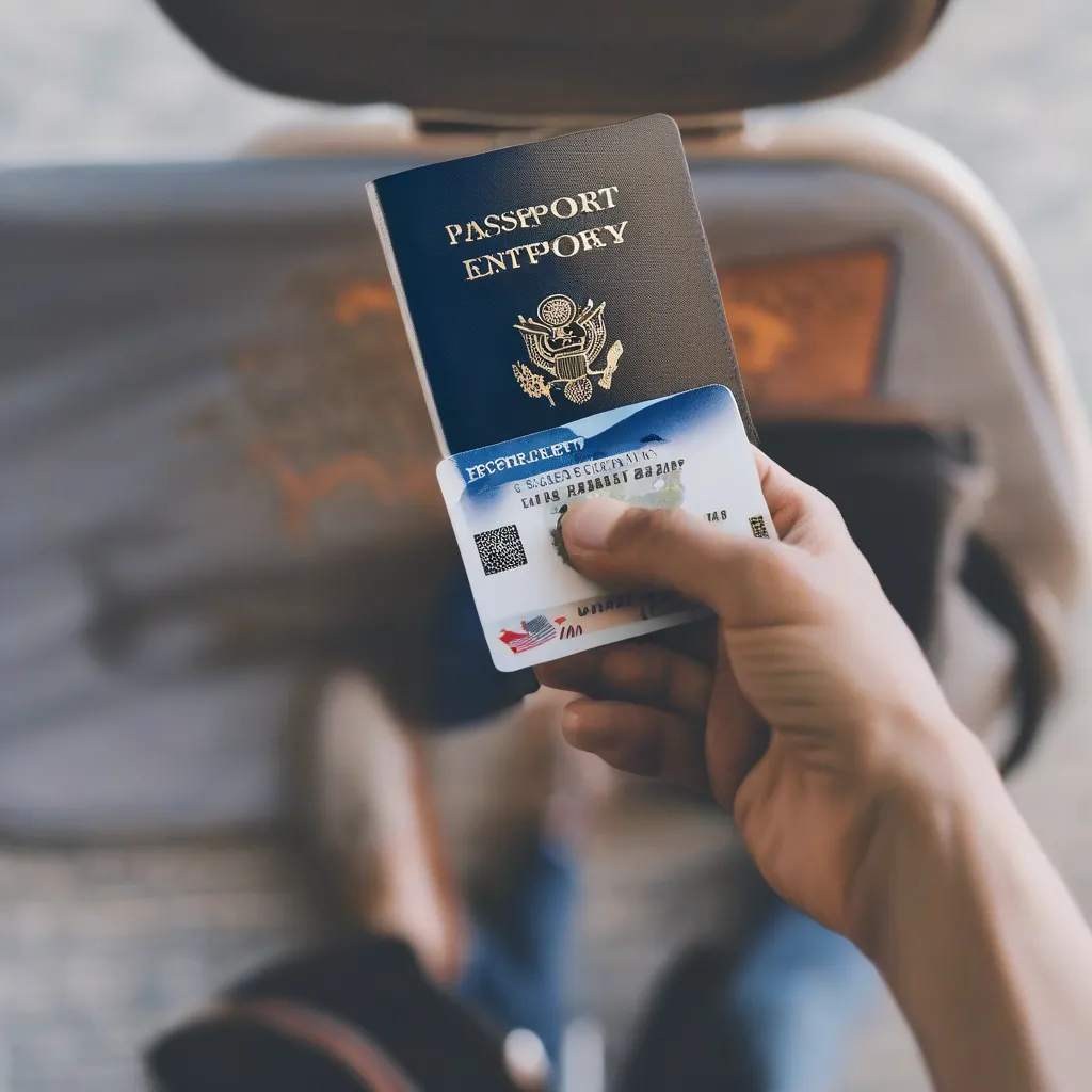 Traveler with Passport and Global Entry Card