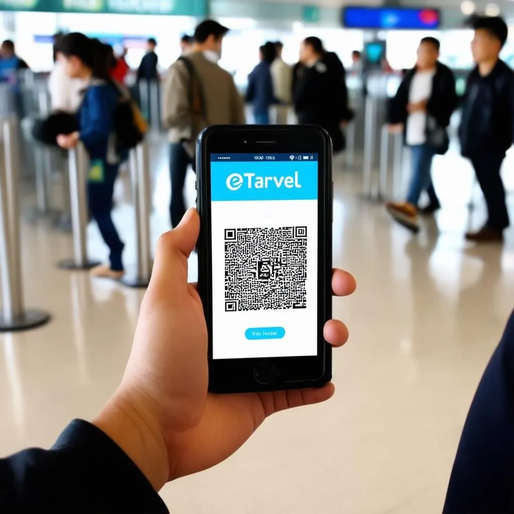 Traveler Using eTravel at the Airport