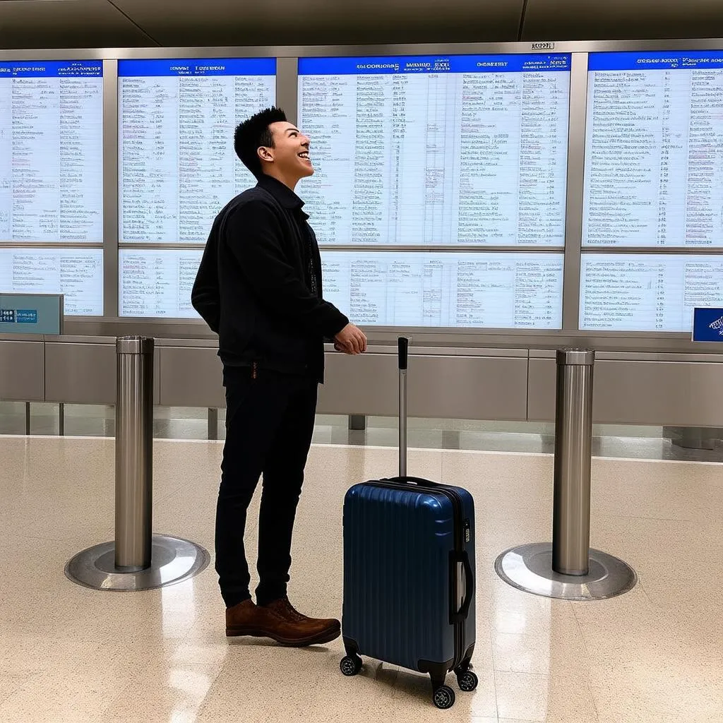 Traveler With Suitcase at Airport