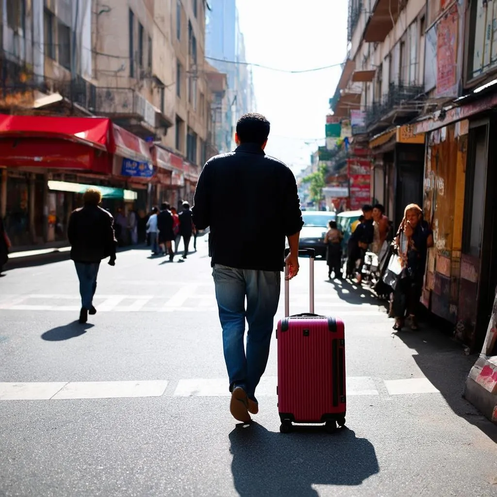 Traveler with suitcase