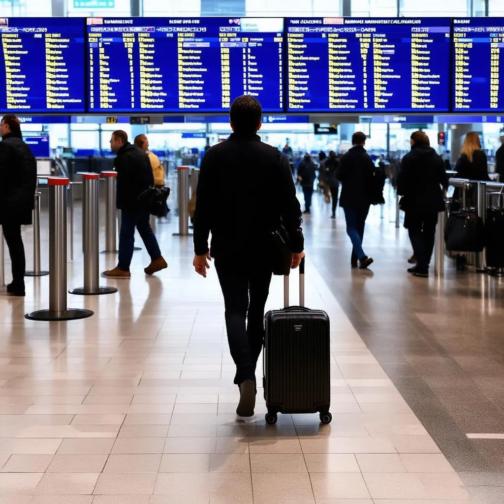 Traveler with Suitcase at Airport