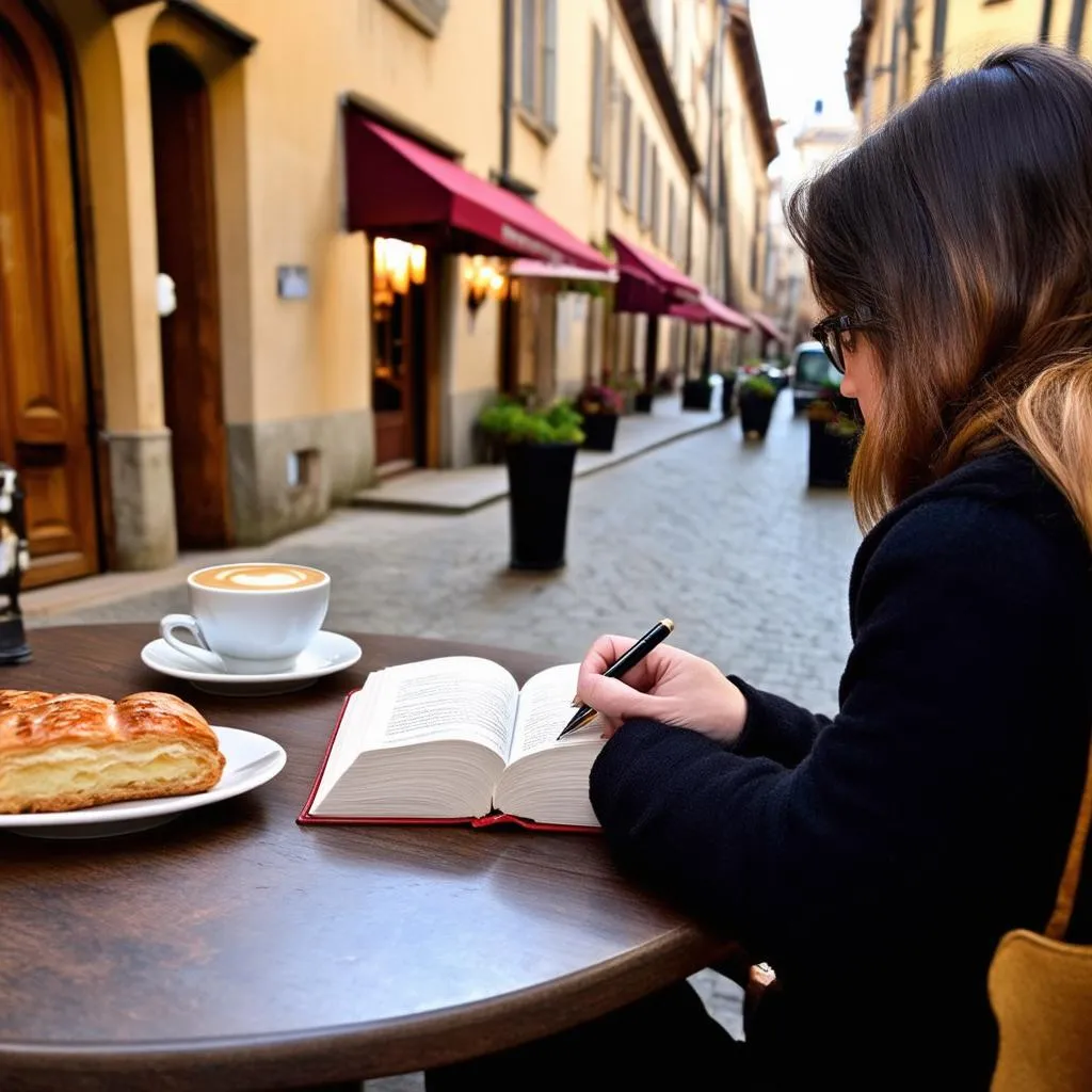 Traveler Journaling in Cafe