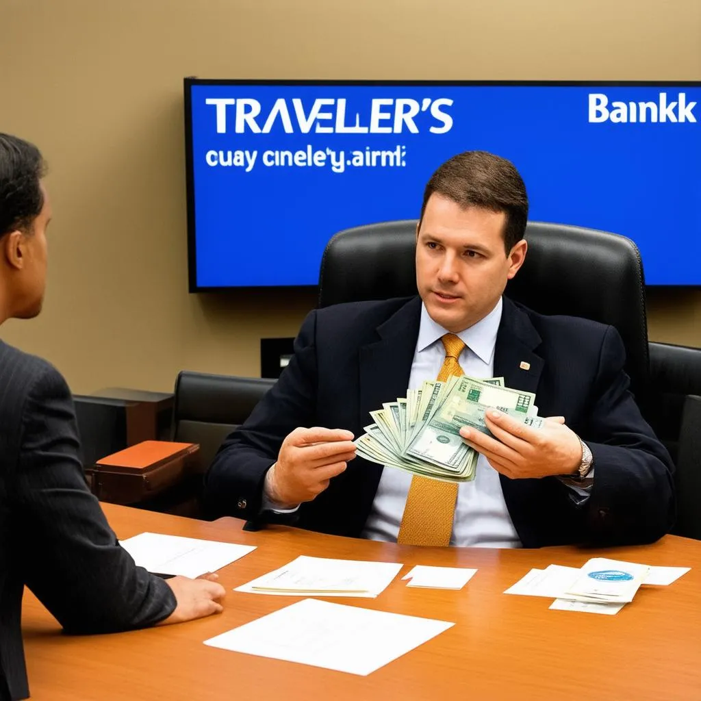 Traveler's checks at a bank