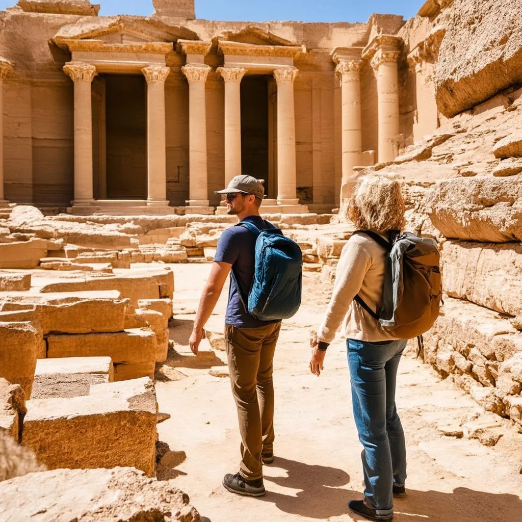 Travelers Exploring Ancient Ruins