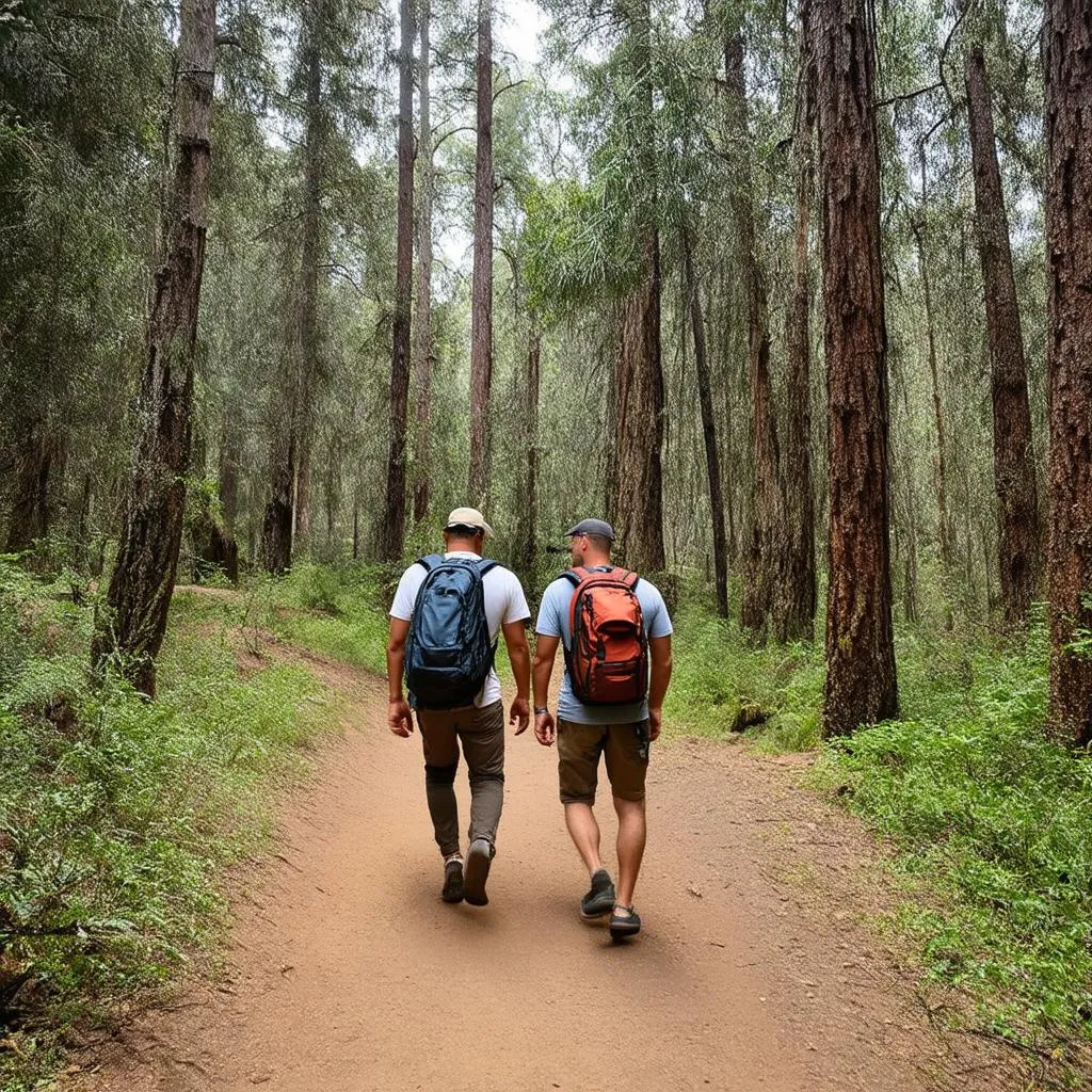 Travelers Exploring a Wooded Area