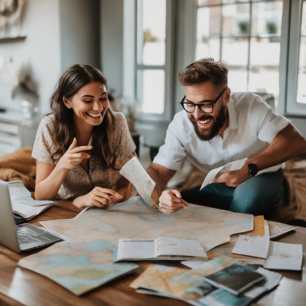 Couple Planning a Trip with a Map and Globe