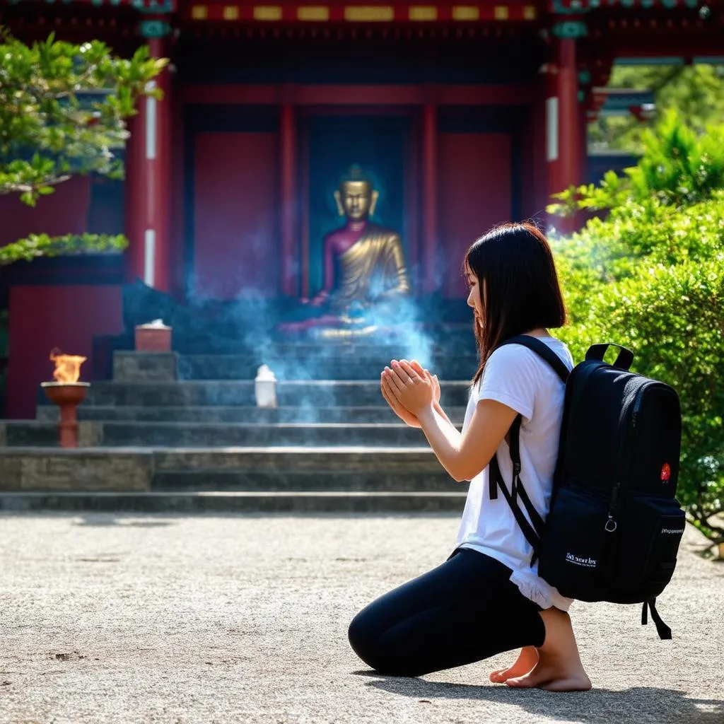 Woman Praying at Temple