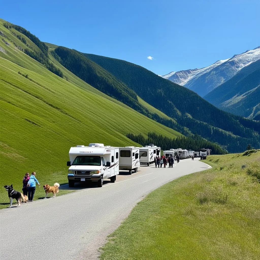 Traveling Caravan on Mountain Road