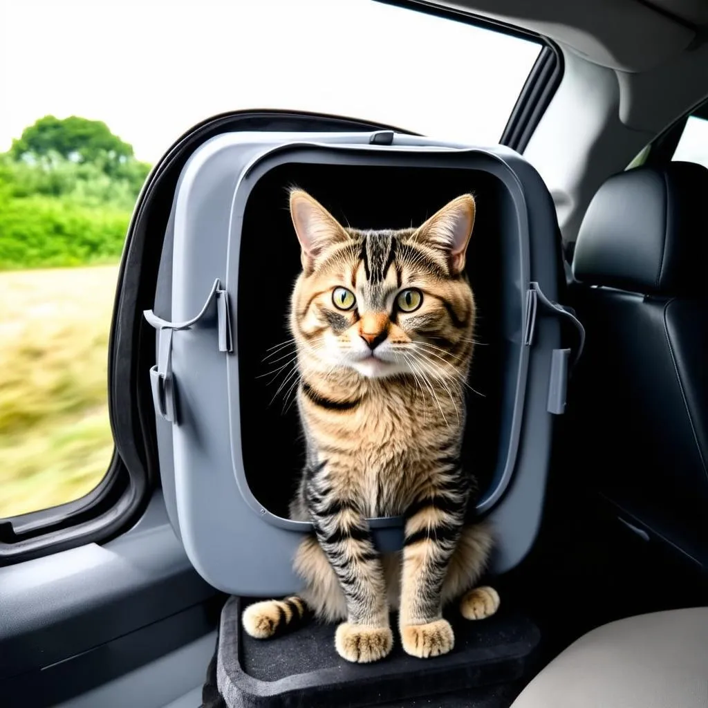 Cat traveling in a car