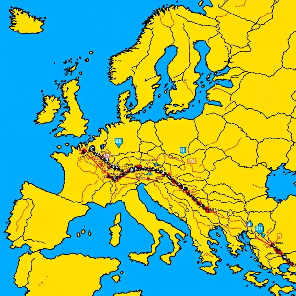 Medieval Map of Europe with Minstrel Route