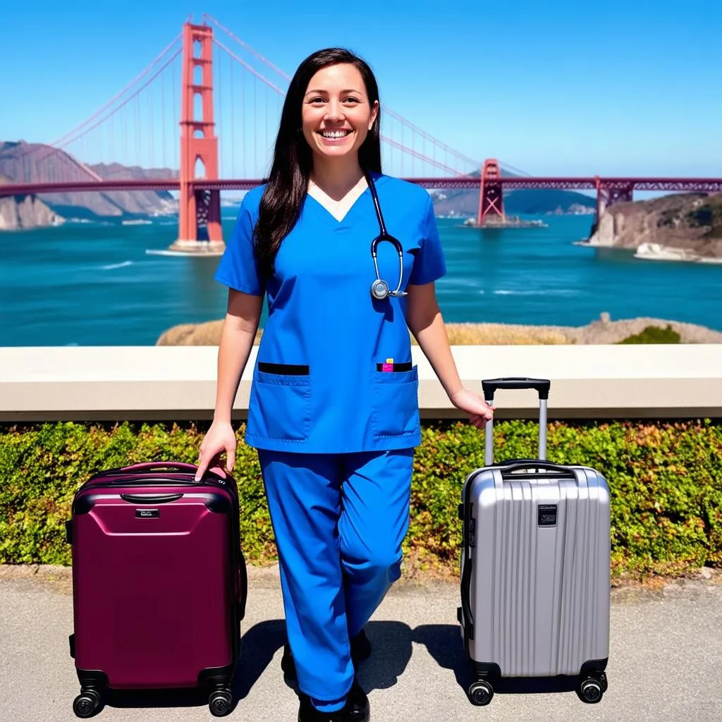 Traveling Nurse with Luggage