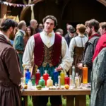 A traveling potion seller at a Renaissance Faire