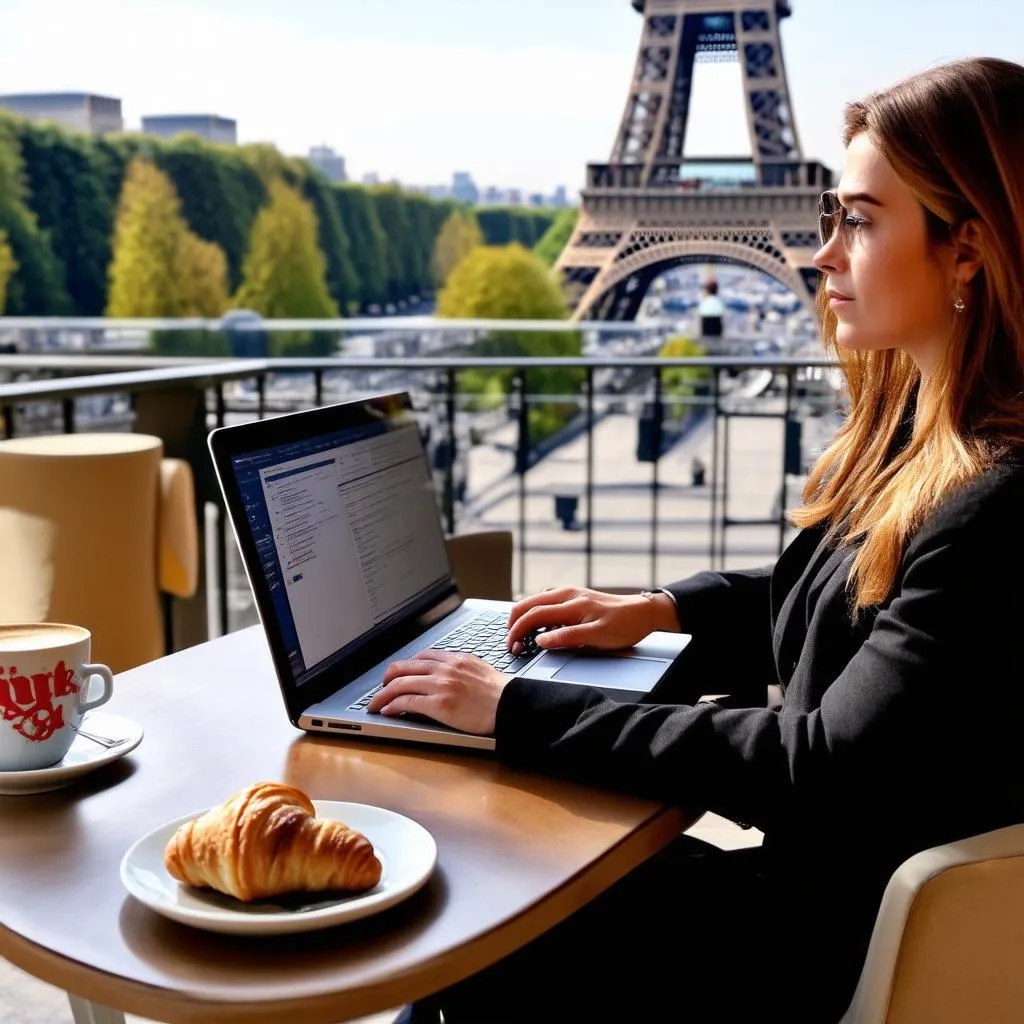 Traveling Salesperson Working on Laptop