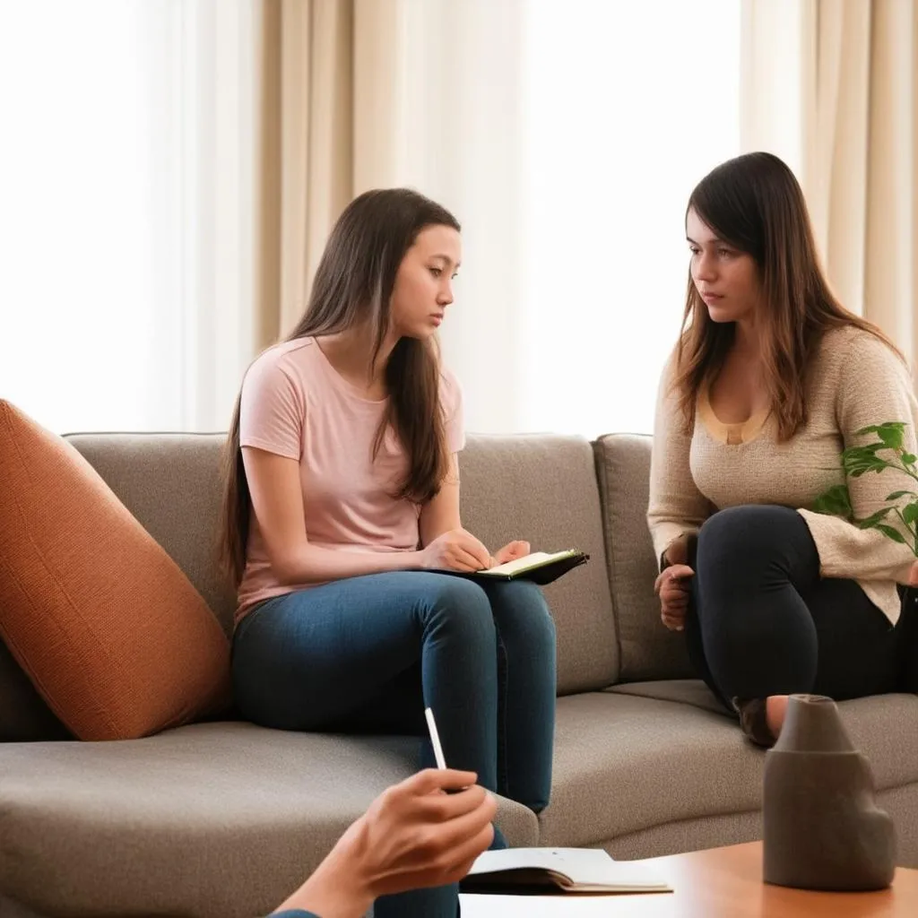 Traveling therapist talking to patient