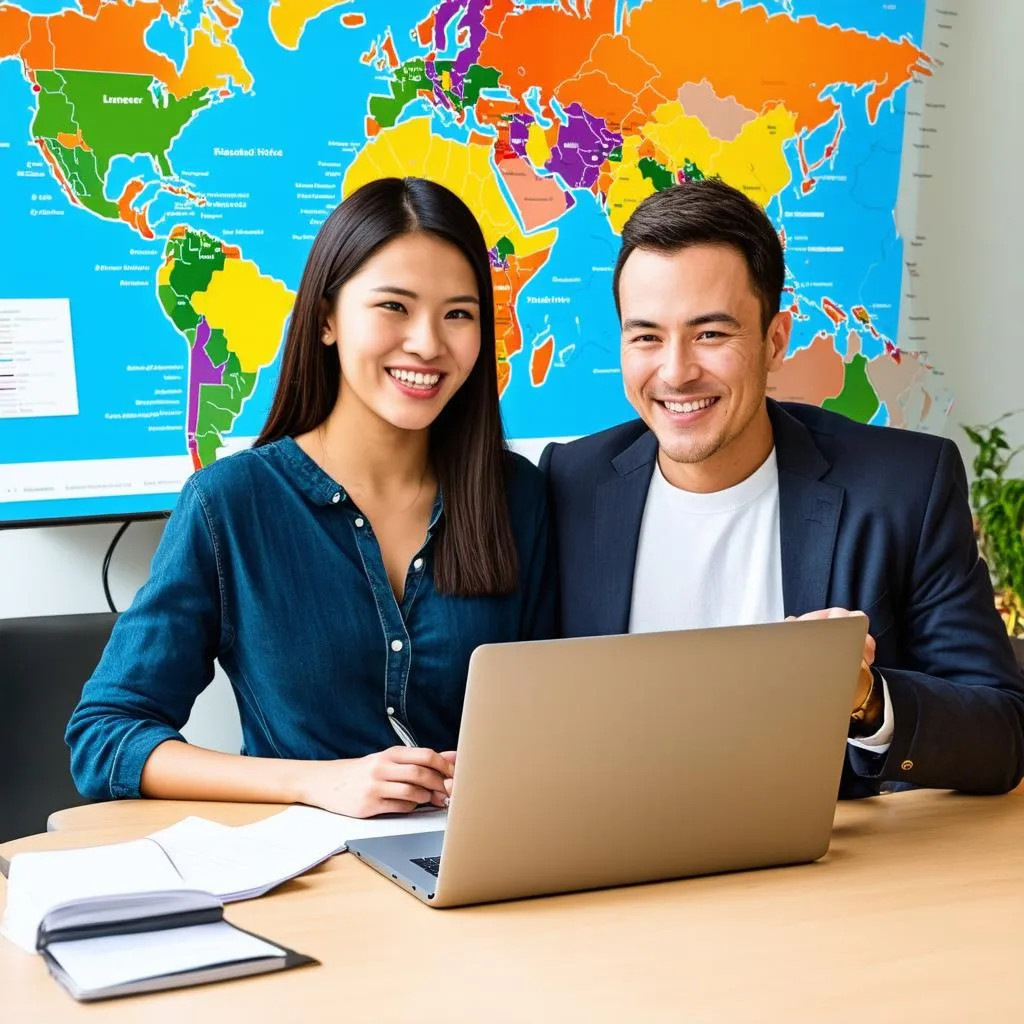 Couple Planning a Trip Using a Laptop