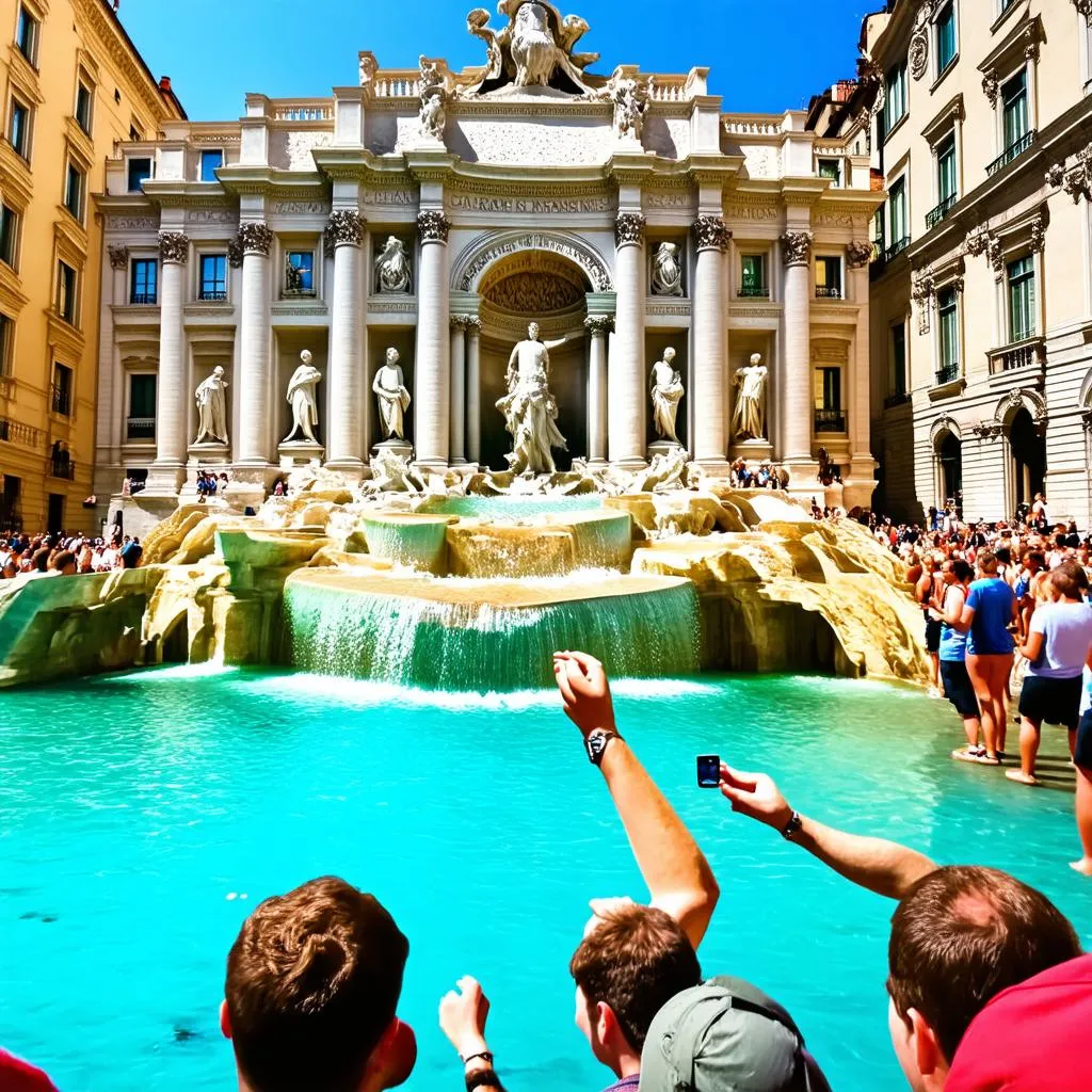 Tourists at the Trevi Fountain in Rome