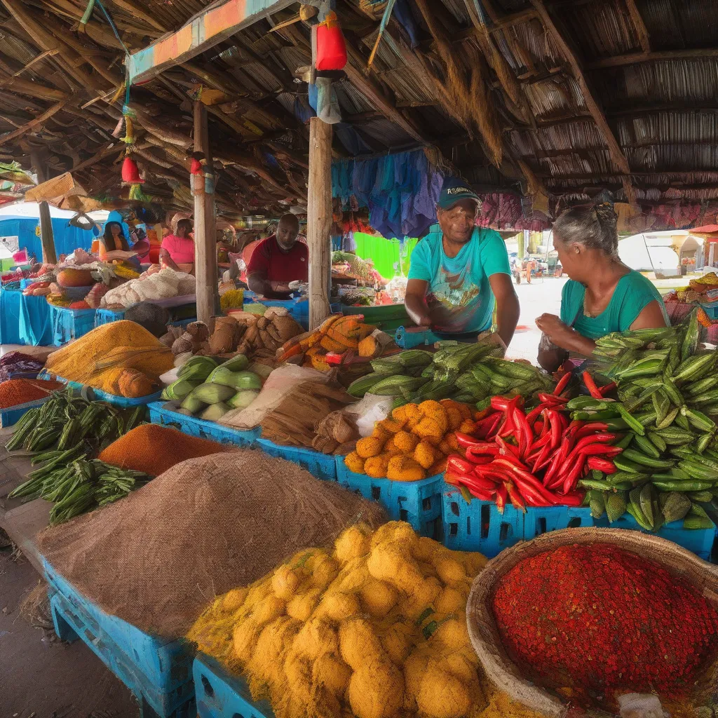 Bustling market scene in Trinidad 