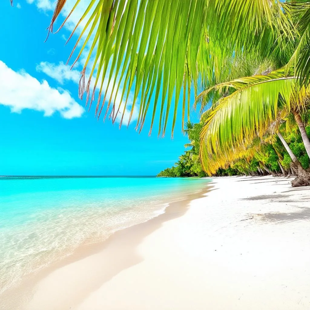 Tropical Beach with Palm Trees and Turquoise Water