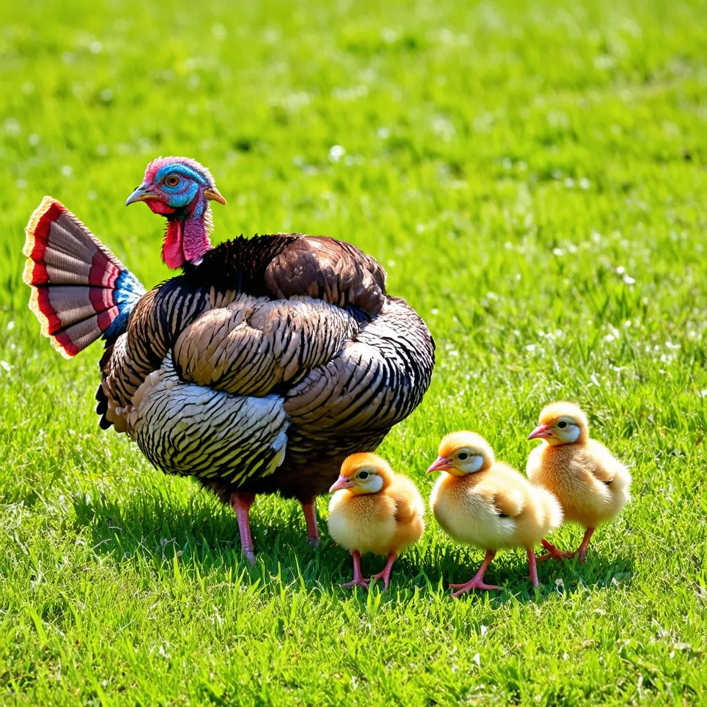 Turkey Family in Field