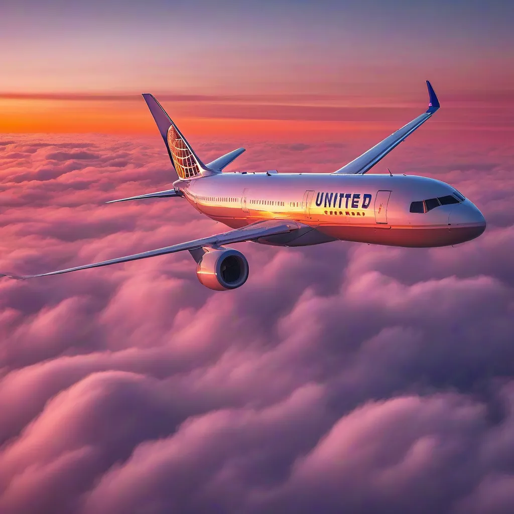 United Airlines Plane Soaring Through the Clouds