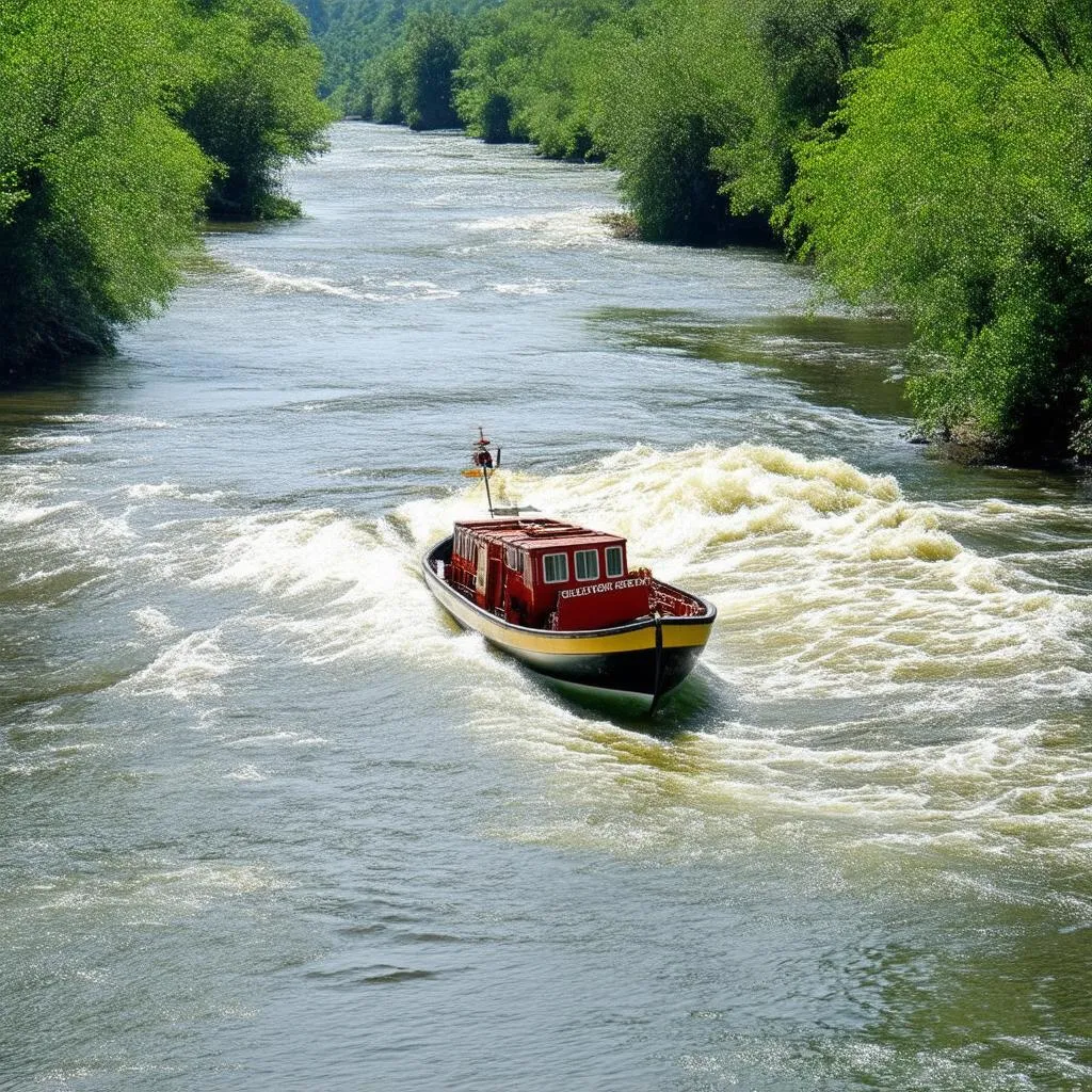 Conquering the Current: A Boat’s Journey Upstream