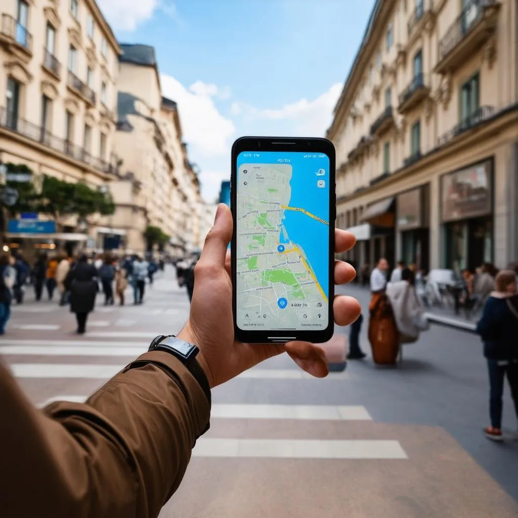 Tourist Using Phone for Navigation