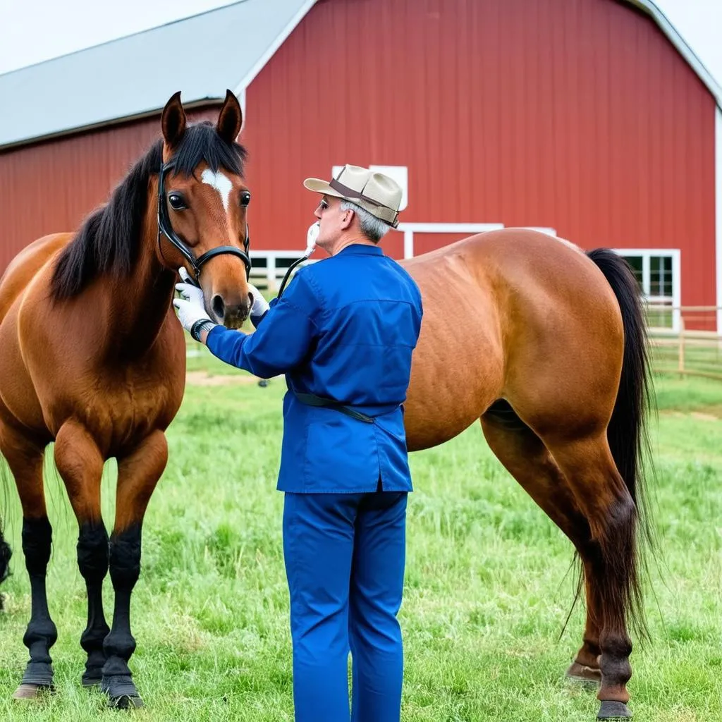 Veterinarian Treating Horse on Farm