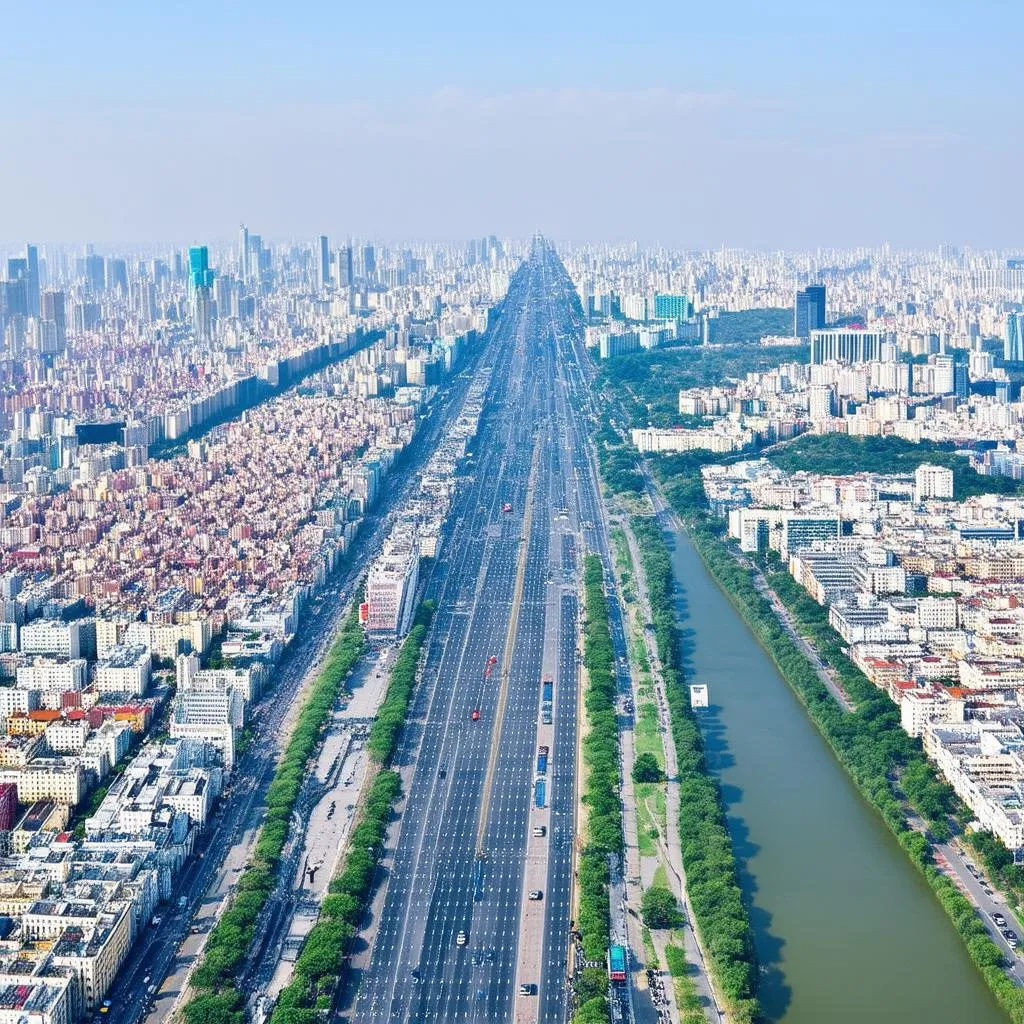 Panoramic View of Pyongyang from Juche Tower