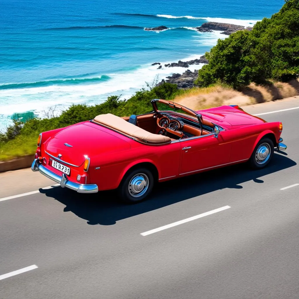 Vintage Car on a Scenic Coastal Road