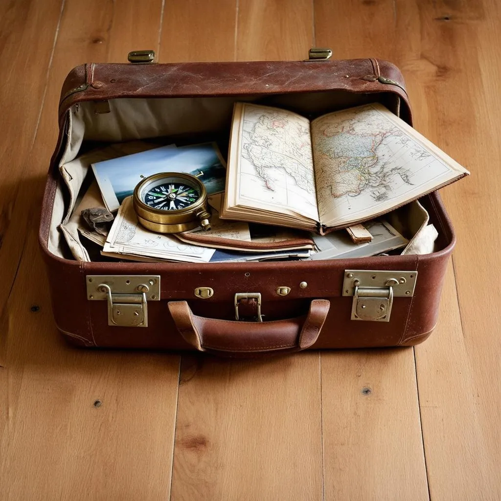 Open vintage suitcase