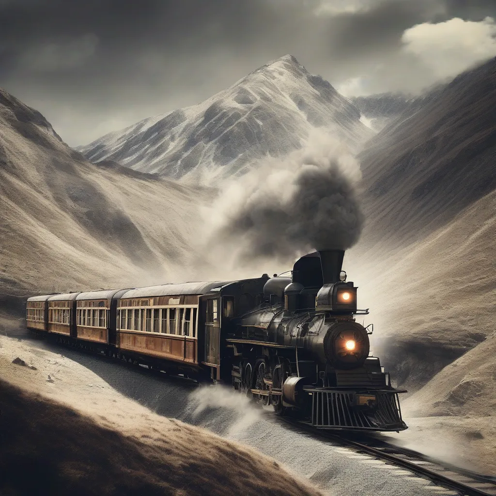 Vintage Train Winding Through a Mountain Pass