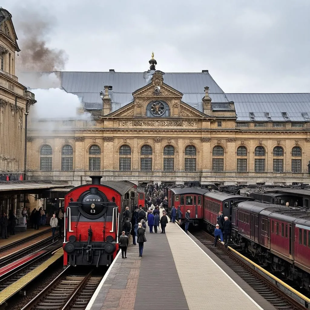 Vintage train station in Europe