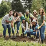 Group of diverse volunteers planting trees