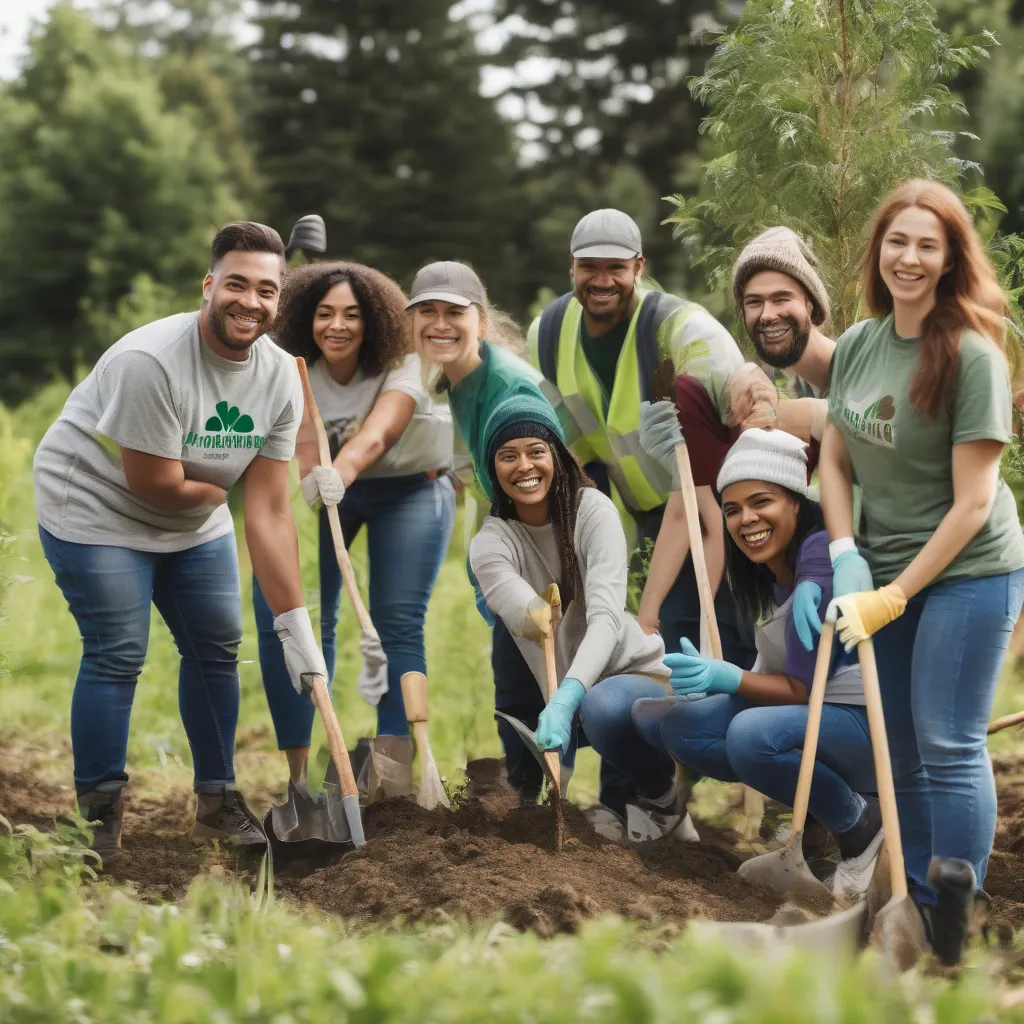 Group of diverse volunteers planting trees