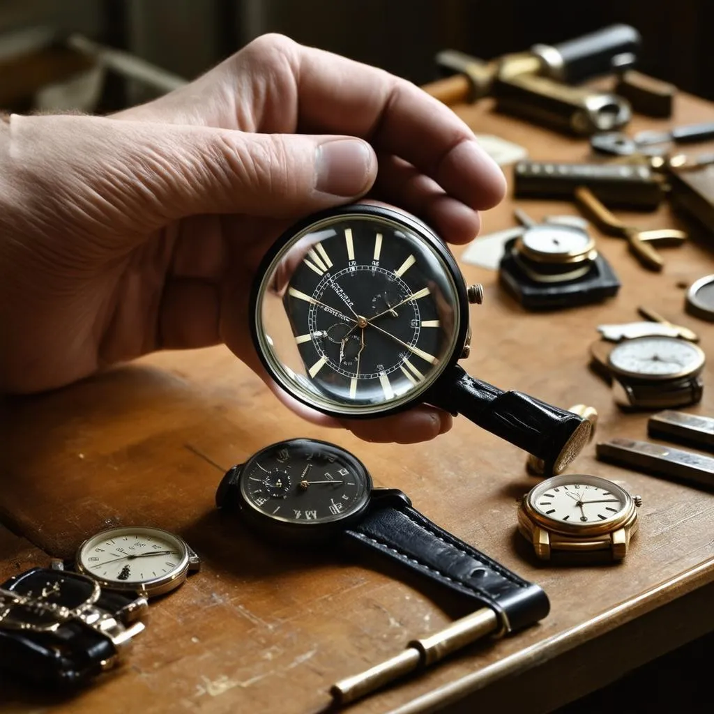 Watch Collector Examining a Vintage Watch