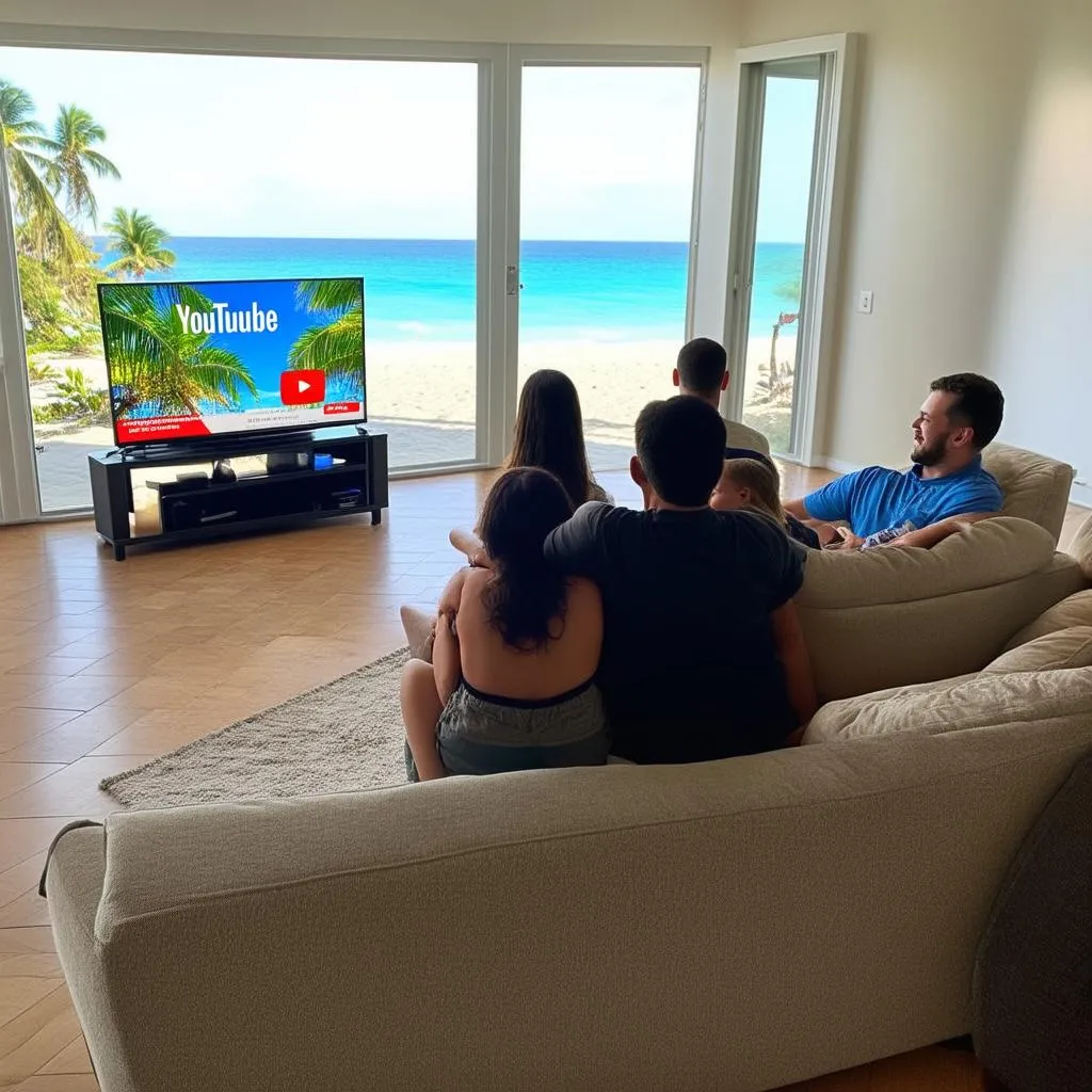 Family Watching YouTube TV on Vacation