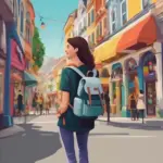 Woman walking with a 30-liter backpack on cobblestone streets