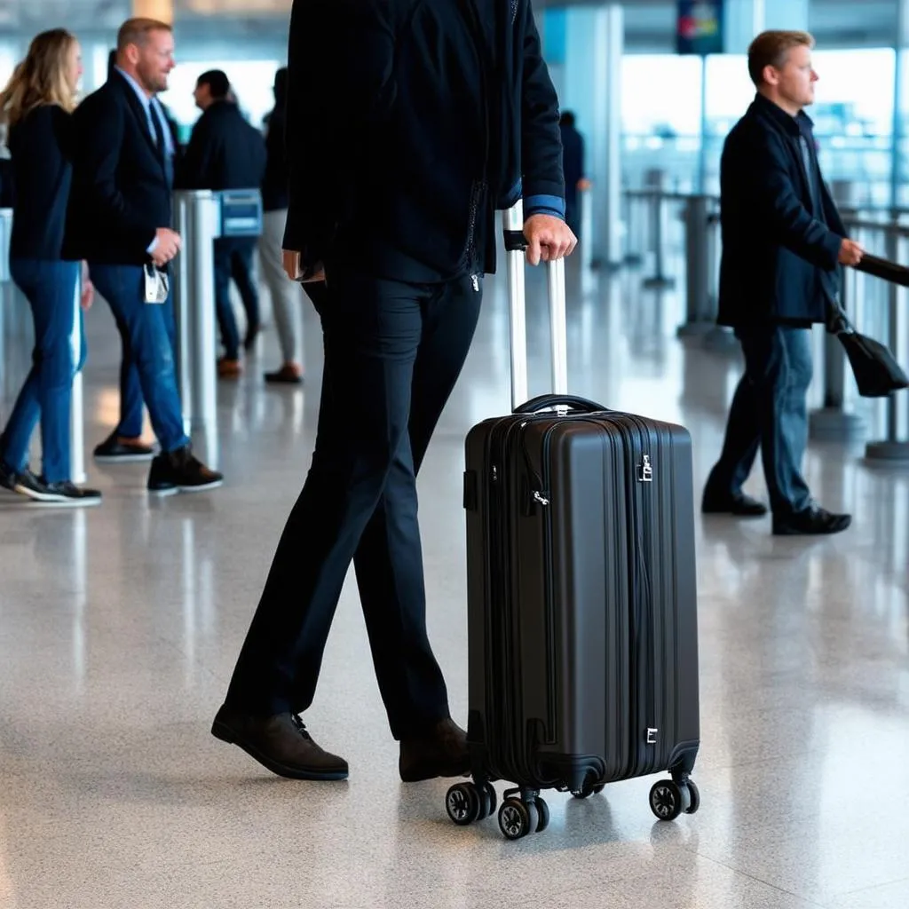 Wheeling a Garment Bag Through a Busy Airport