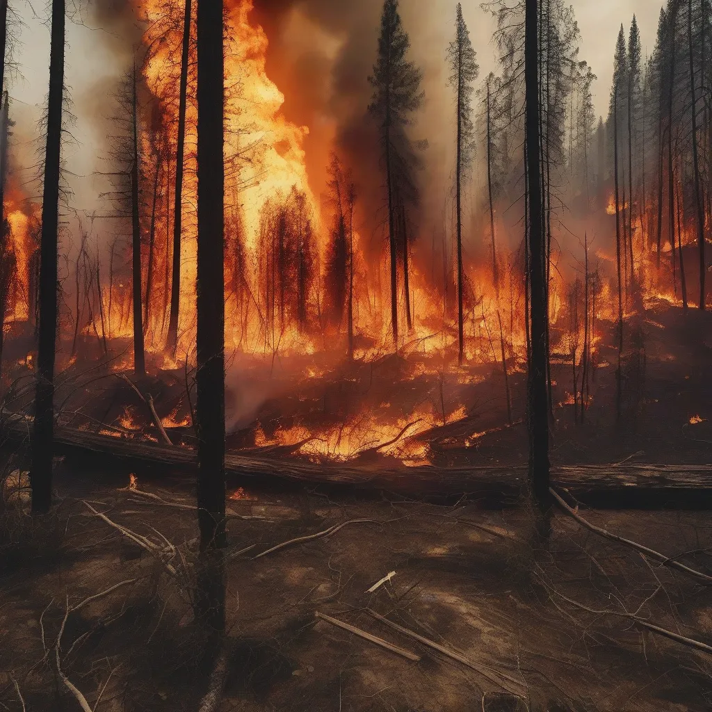 Wildfire Raging Through Forest