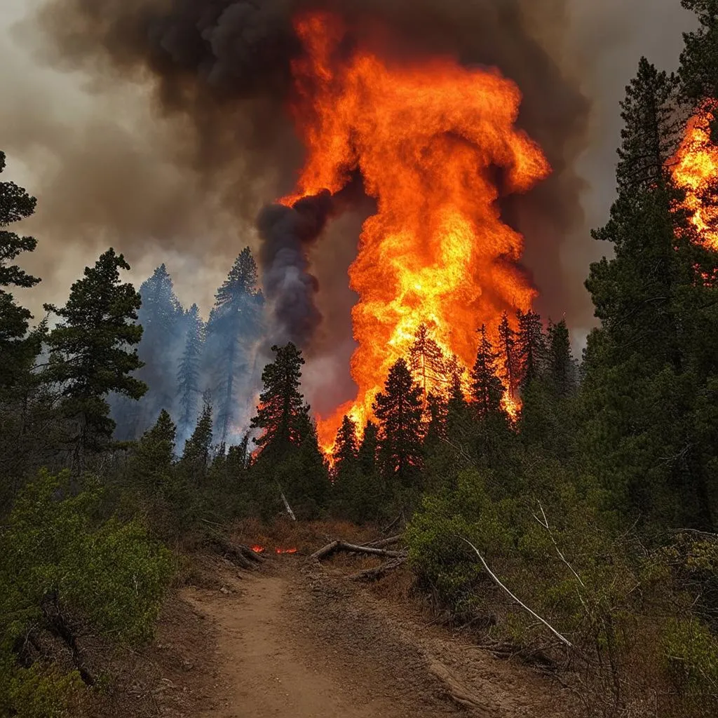 Wildfire Raging Through Forest