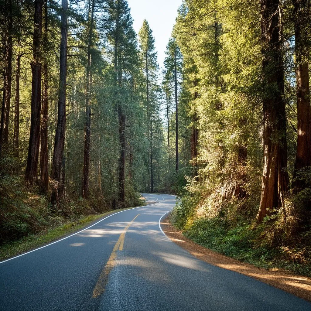 Winding Road Through a Lush Forest