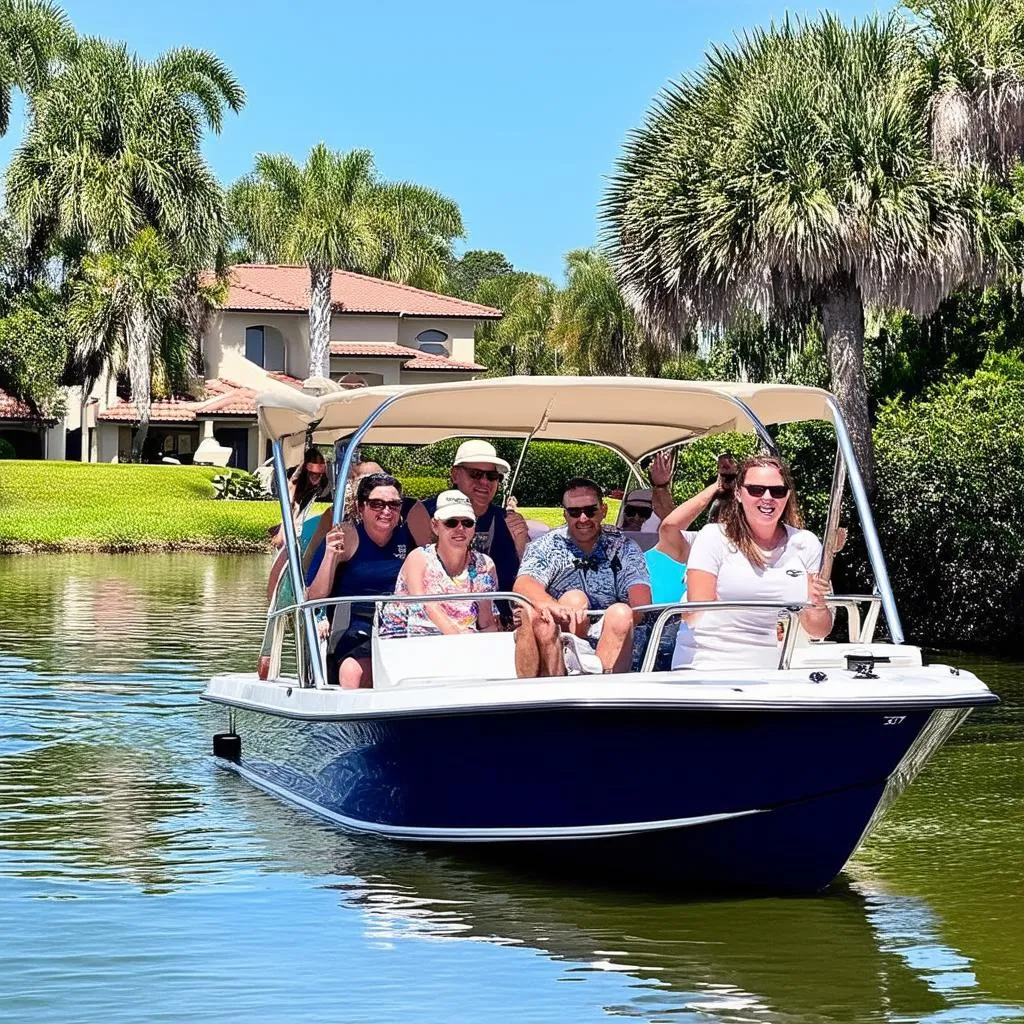 Tourists enjoy a scenic boat tour in Winter Park