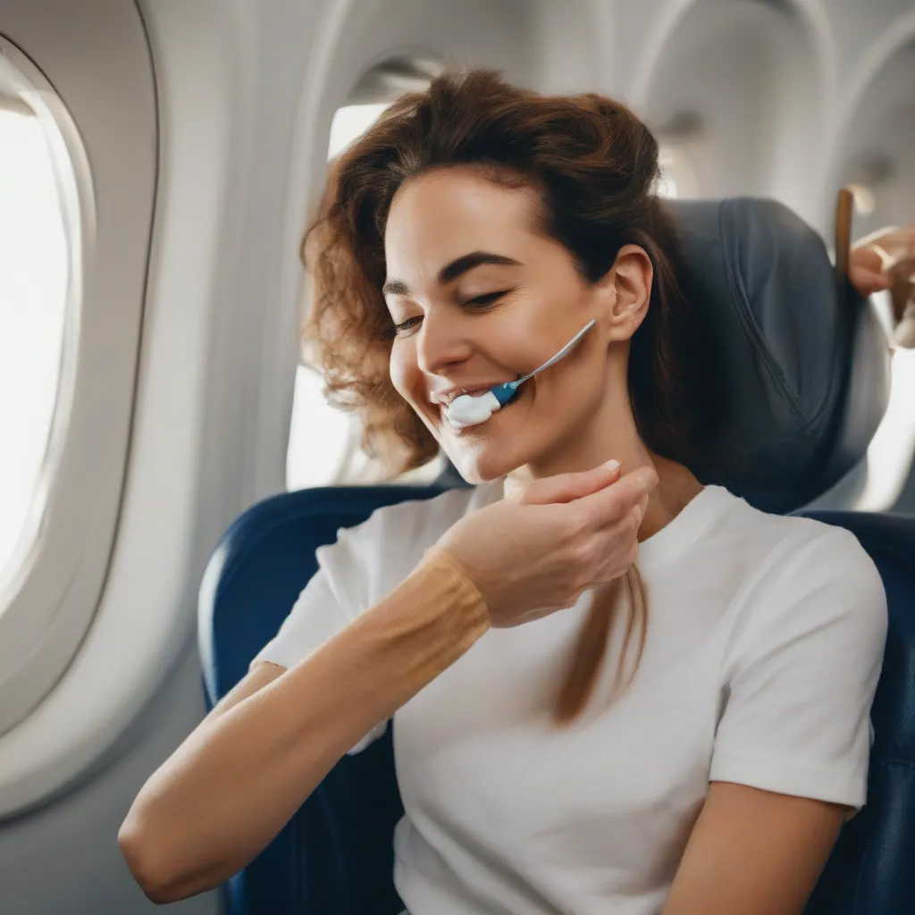 Woman Applying CBD Cream on Airplane