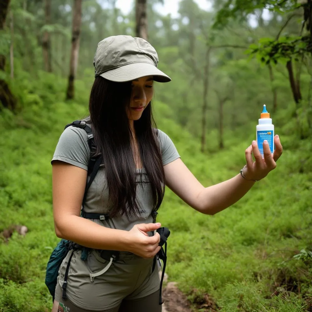 Woman Applying Mosquito Repellant