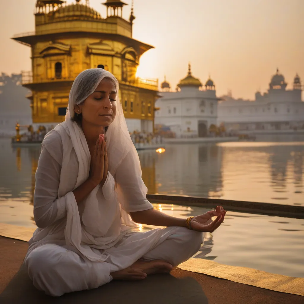 Woman meditating at the Golden Temple in India