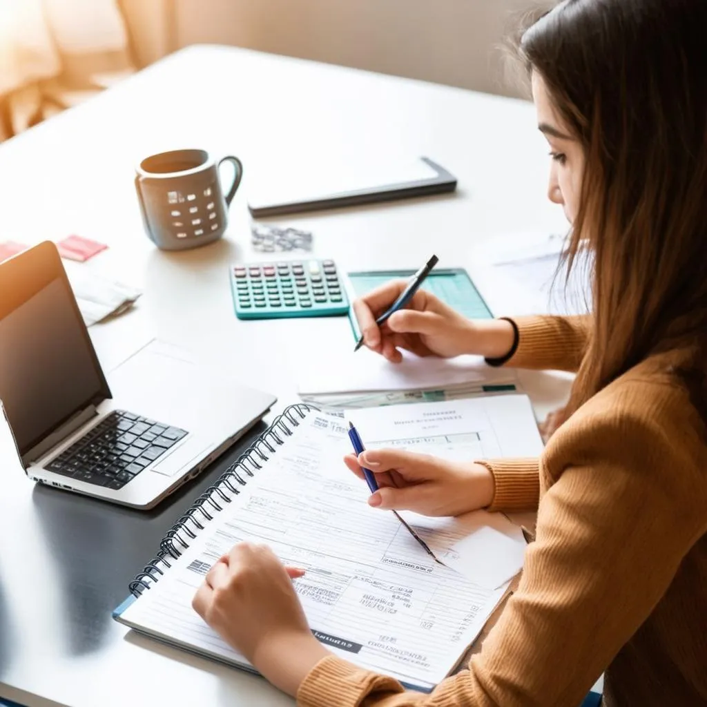 Woman Calculating Trip Cost