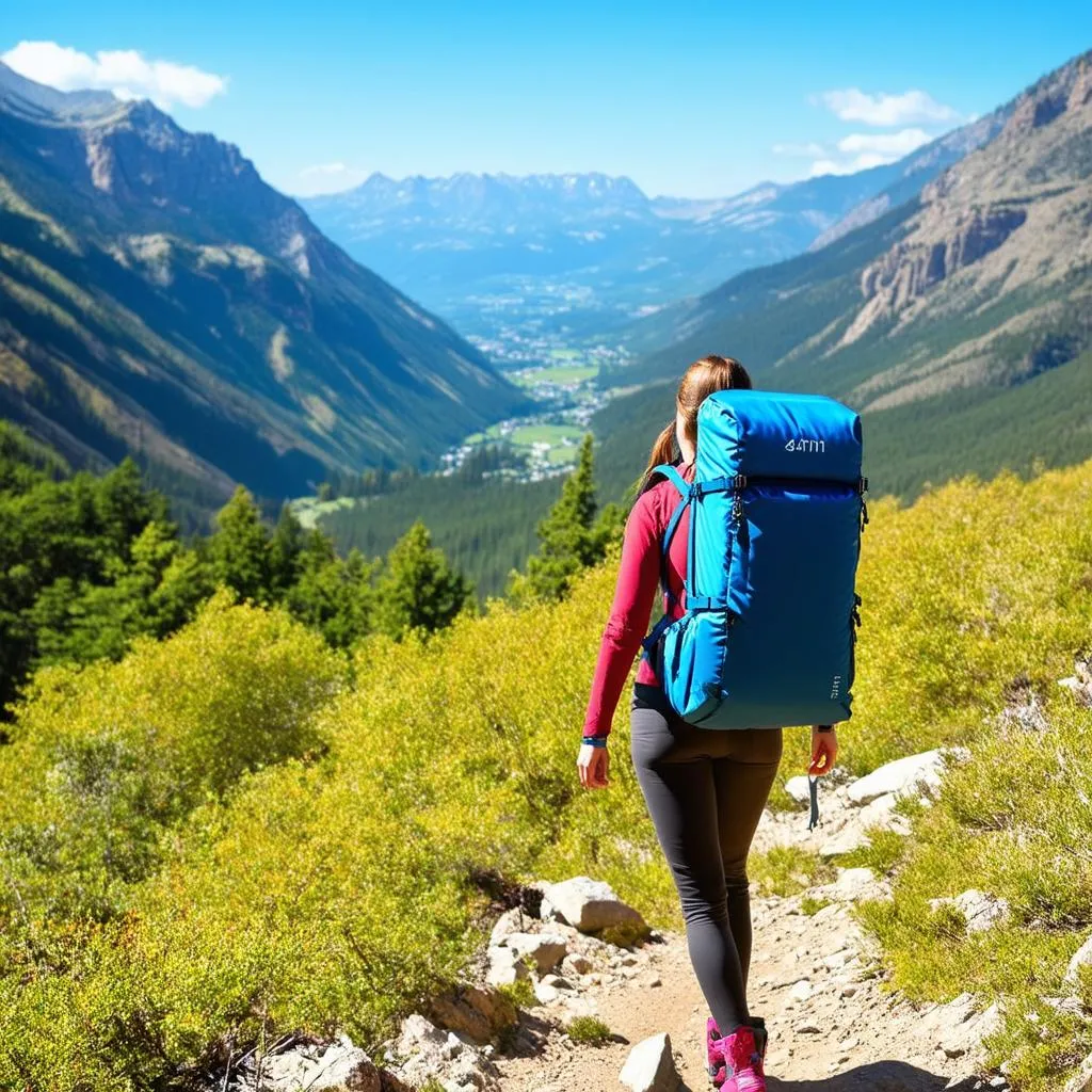 Woman Carrying Travel Backpack in Mountainous Landscape