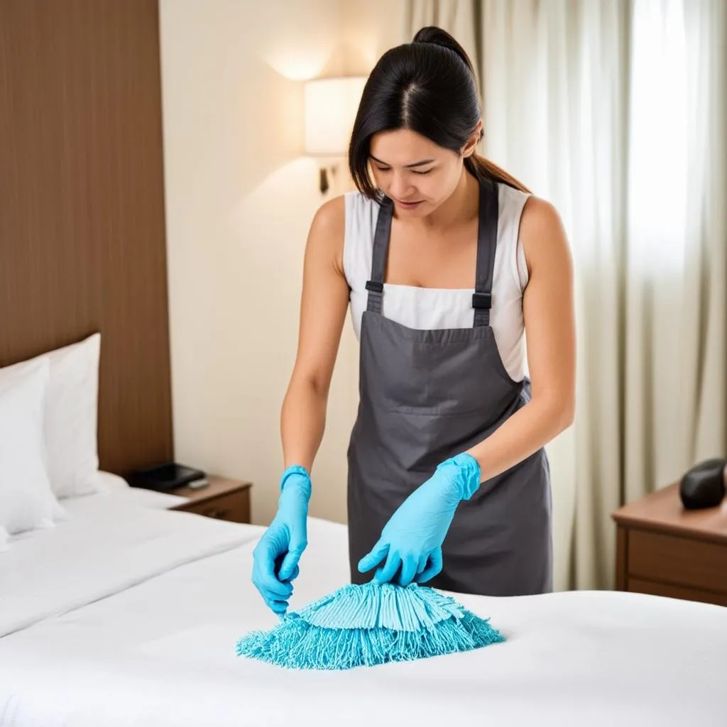 Woman Cleaning Hotel Room