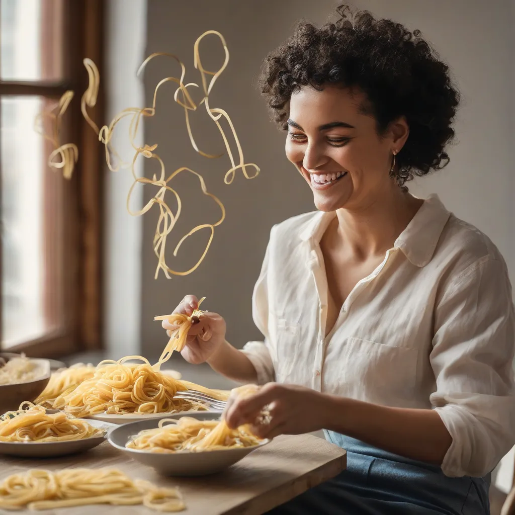 A woman enjoying a plate of pasta.